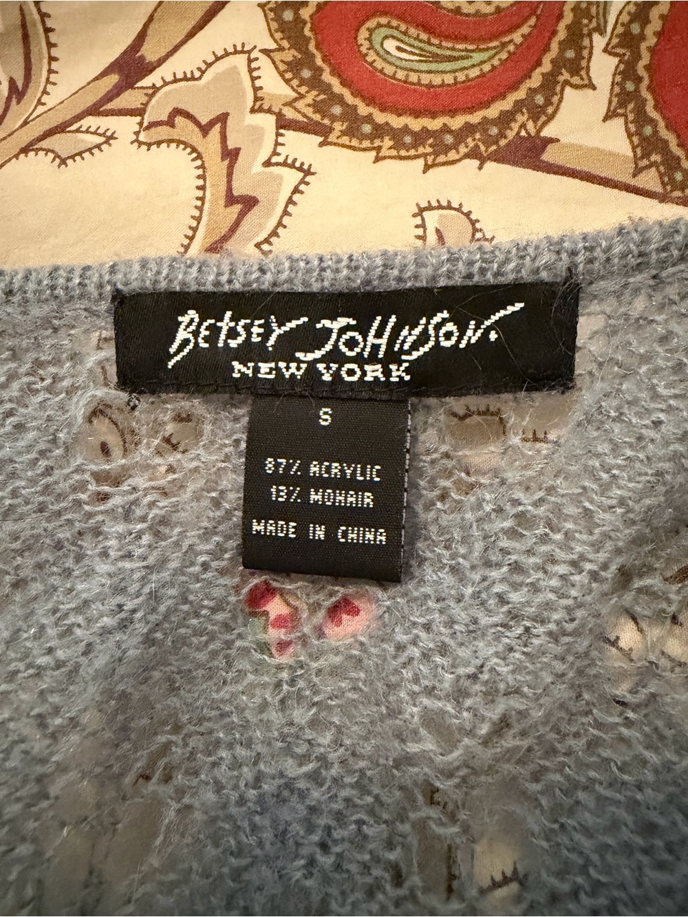 Vintage Betsey Johnson Blue Pointelle Cropped Wrap Sweater Top Sz S Embellished - Picture 3 of 7